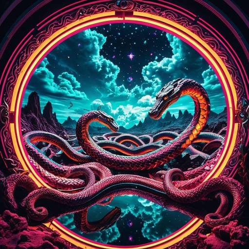 Surreal Neon Serpent in Kaleidoscopic Landscape