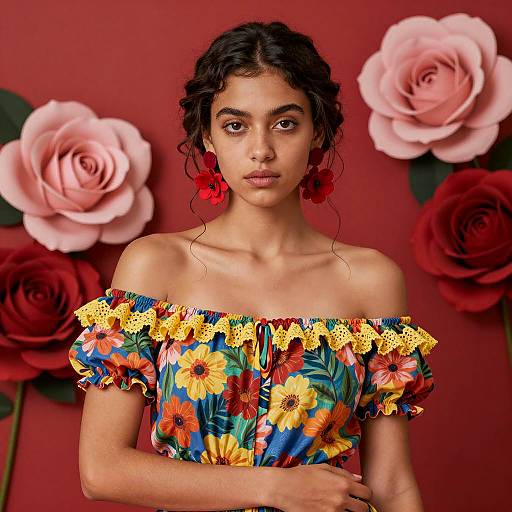 Vibrant Floral Portrait of Young Woman