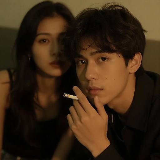 Close-Up of Intense Man with Cigarette