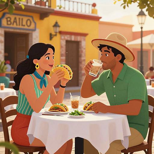 Couple Enjoying Tacos Outdoors Mexico