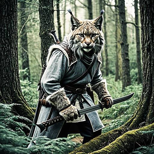 Anthropomorphic Lynx Assassin in Forest
