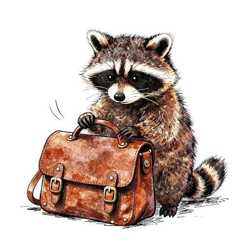 Whimsical Raccoon with Leather Satchel
