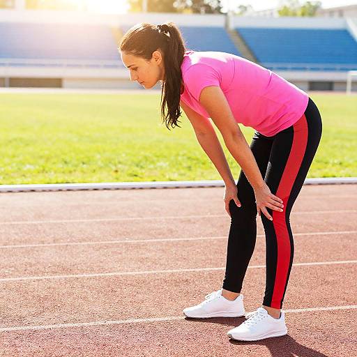 Woman Stretching on Sunlit Track