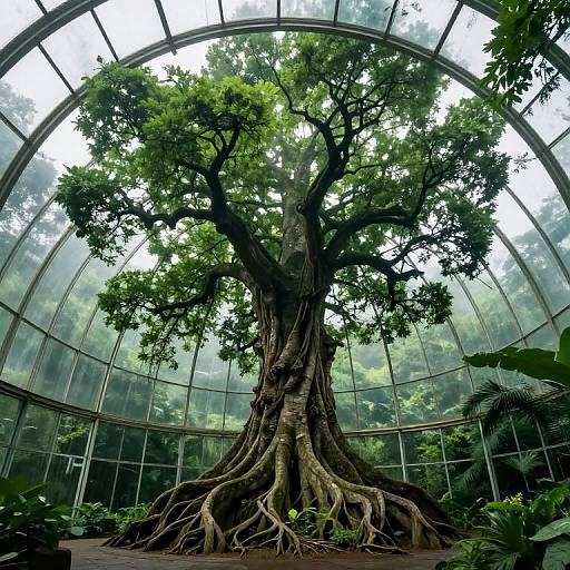 Majestic Ancient Tree in Glass Dome