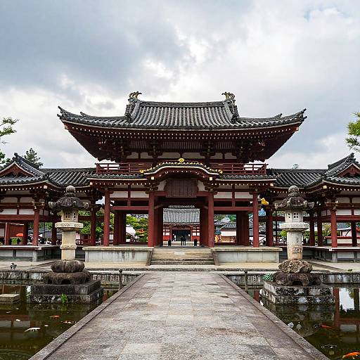 Ancient Japanese Temple with Koi Pond