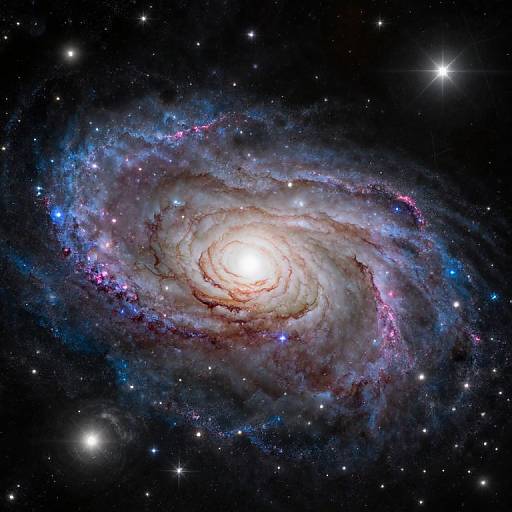 Vivid Spiral Galaxy with Cosmic Flares