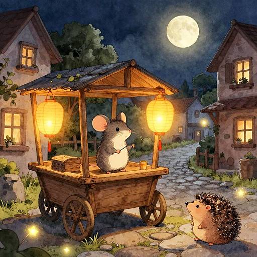 Mouse Selling Lanterns in Fairy-Tale Village