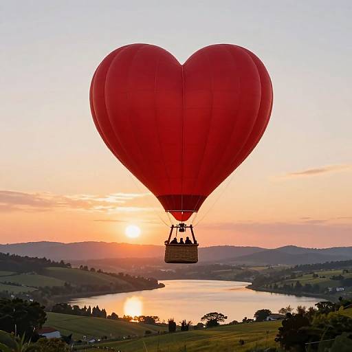 Red Heart Balloon Over Countryside