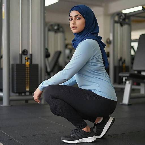 Gym Portrait of Woman in Blue Hijab