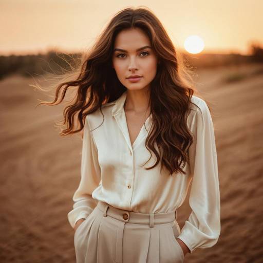 Woman in Silk Blouse at Sunset