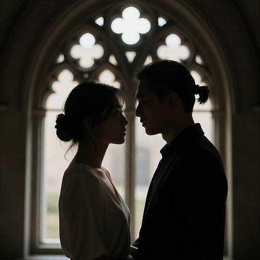 Intimate Couple Silhouette in Gothic Arch