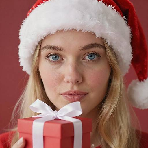 Playful Blonde Woman in Santa Hat