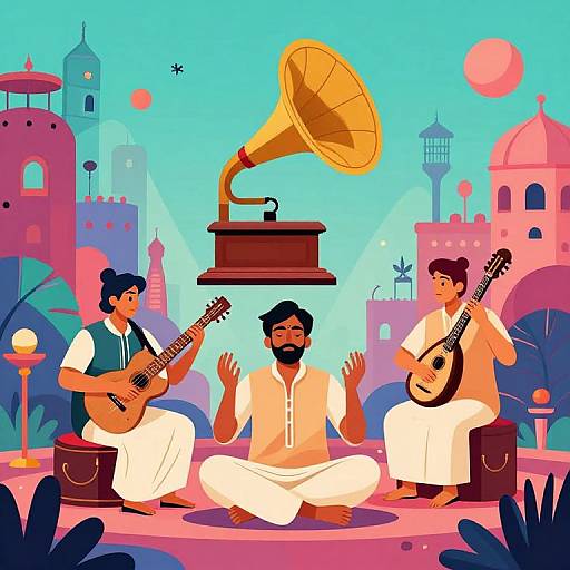 Colorful Dystopian Indian Musicians