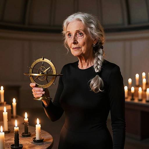 Elderly Astronomer in Candlelit Observatory