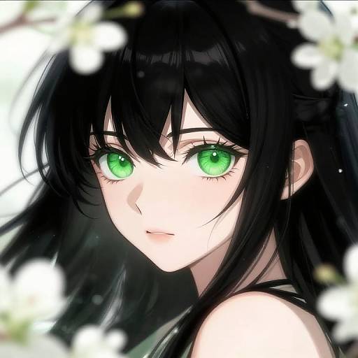 Anime Girl with Green Eyes and Black Hair