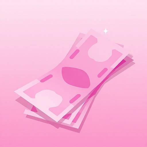 Digital illustration of pink, stylized money bills with abstract shapes, overlapping each other, set against a gradient pink-to-white background.