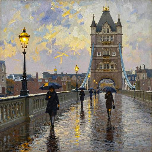 Impressionist Rainy London Bridge Sunset