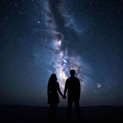 Silhouetted Figures Under Milky Way Night