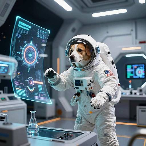 Dog Scientist in Futuristic Space Lab