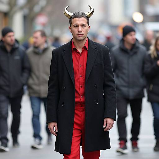 Horned Man in Red Streetwear