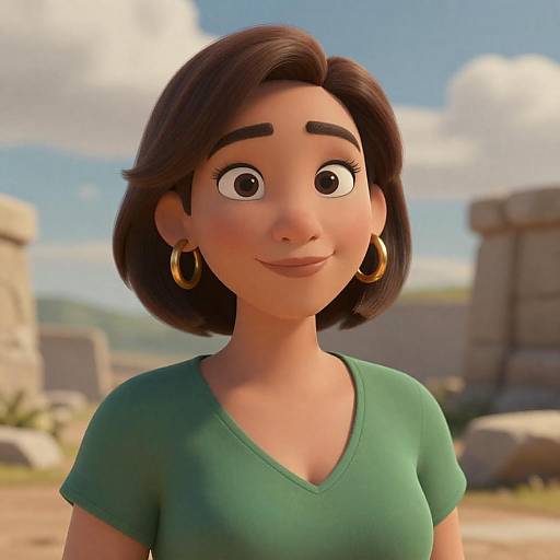 Animated Woman in Ruins with Clouds