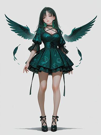 Bohemian Woman in Sheer Green Mini Dress