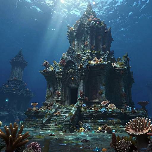 Sunken Temple with Magical Coral Glow