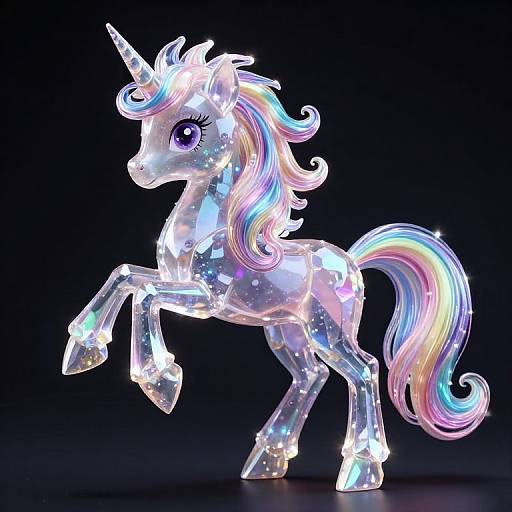 Radiant Crystal Unicorn with Rainbow Mane