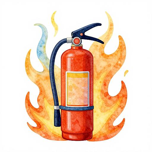 Vibrant Watercolor Fire Extinguisher Illustration