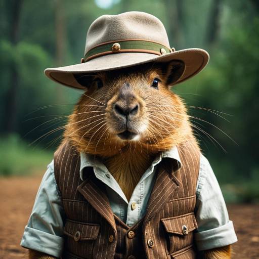 Capybara in Safari Hat and Vest