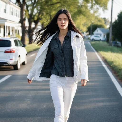 Young Woman Walking on Road in White Jacket Young Woman Walking on Road in White Jacket