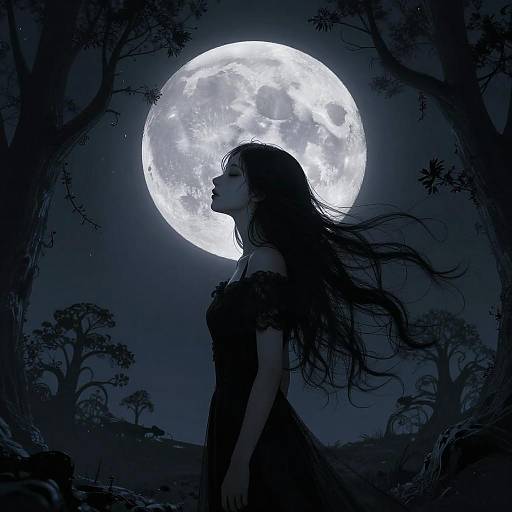 Gothic Woman Under a Full Moon