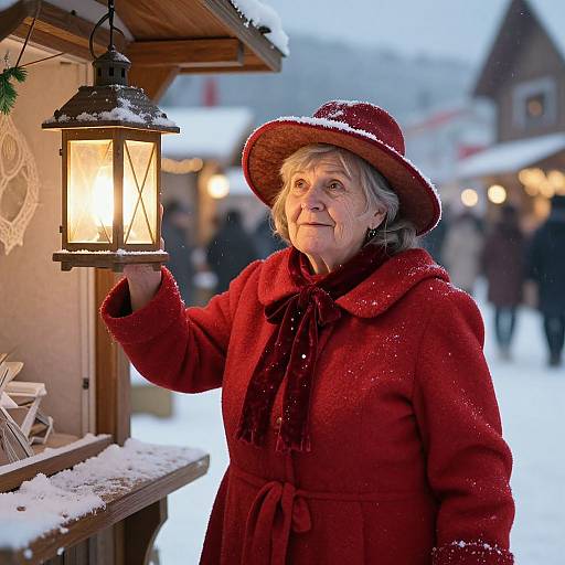 Elderly Woman at Winter Village Fair