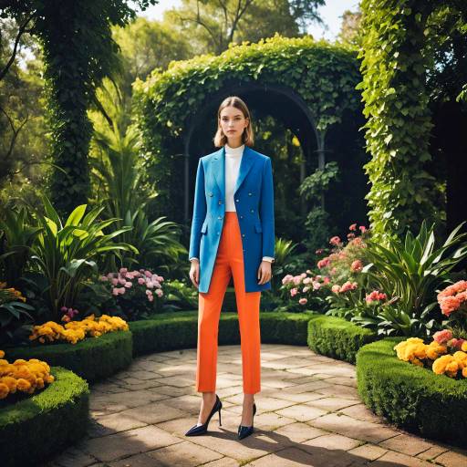 Fashion Model in Vibrant Garden Outfit