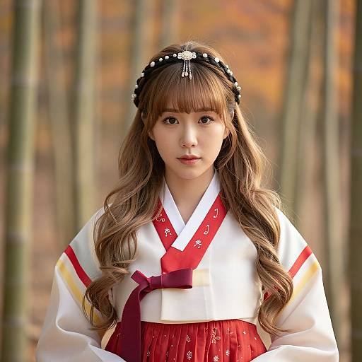 Graceful Asian Woman in Traditional Hanbok