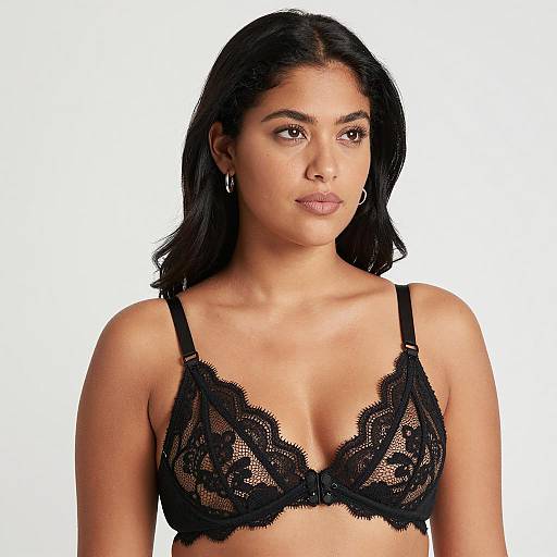 Elegant Woman in Black Lace Bra