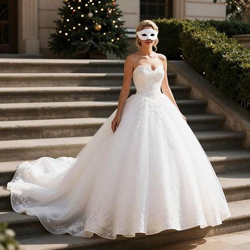 Elegant Bride on Stone Steps at Dusk