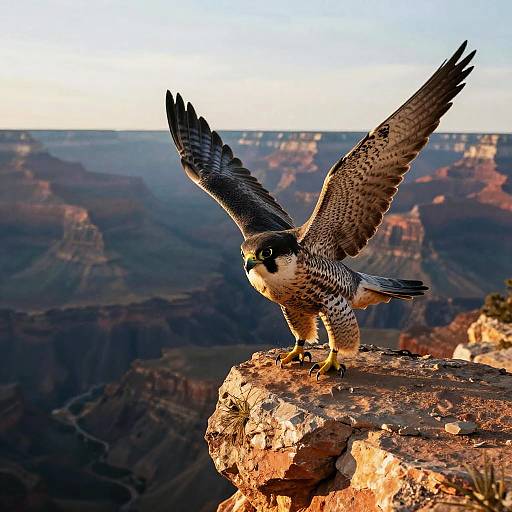 Sleek Peregrine Falcon Diving Over Canyon