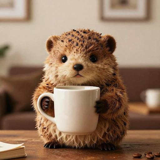 Shy Mole with Coffee Mug