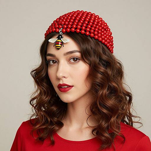 Woman in Red Cherry Headpiece