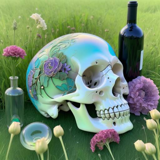 Surreal Skull and Wine in Bloom
