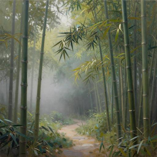 Encaustic Summer in Misty Bamboo Grove