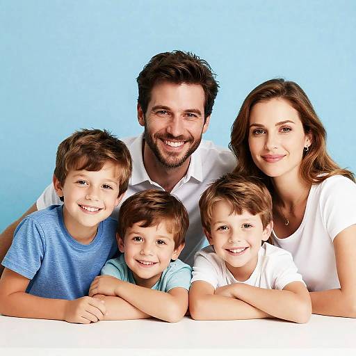 Joyful Family Portrait with Blue Background