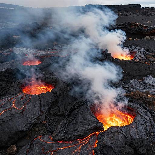 Glowing Lava Pits in Volcanic Terrain