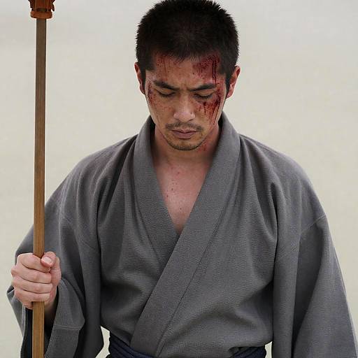 Somber Man in Gray Kimono
