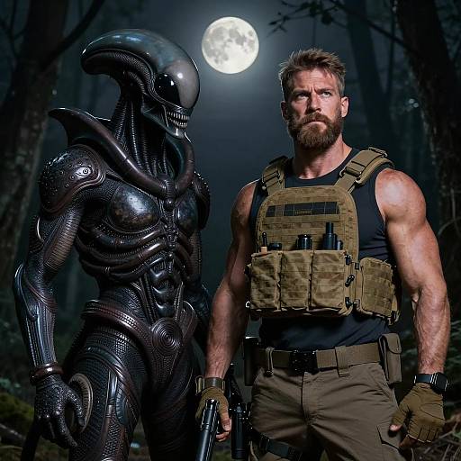 Dramatic Encounter in Moonlit Forest