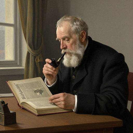 Elderly Man Reading with Pipe