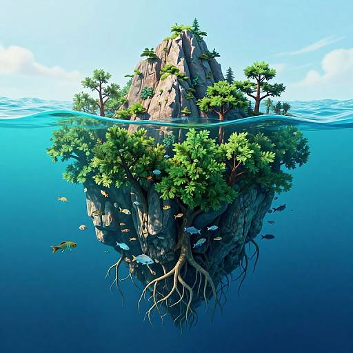 Surreal Inverted Mountain Underwater Scene