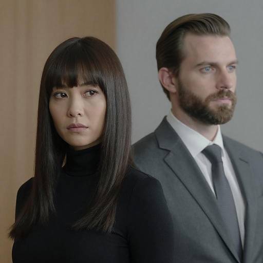 Serious Professional Woman and Man Looking Left