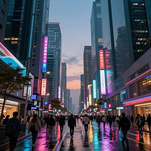 Futuristic Cyberpunk Cityscape at Dusk